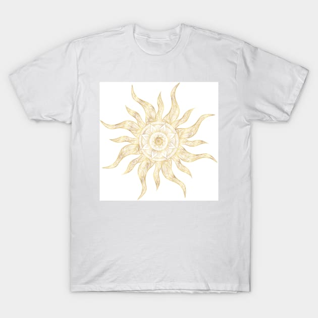 Elegant Gold Sun Mandala Design T-Shirt by NdesignTrend